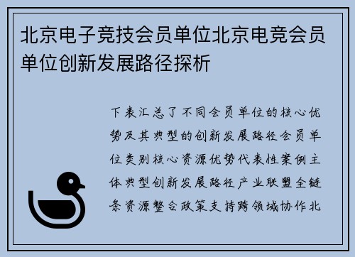 北京电子竞技会员单位北京电竞会员单位创新发展路径探析